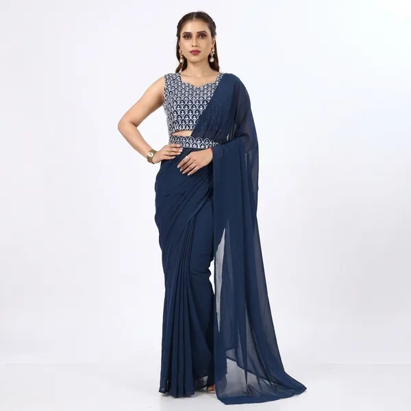 Designer_Ready_To_Wear_Georgette_Saree_With_Unstitched_Embroidery_Work_Blouse_Piece_And_Embroidery_Waist_Belt
