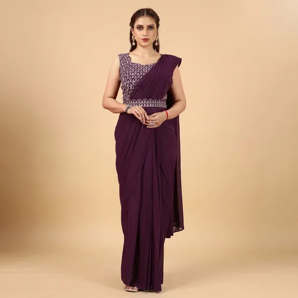Designer_Ready_To_Wear_Georgette_Saree_With_Unstitched_Embroidery_Work_Blouse_Piece_And_Embroidery_Waist_Belt