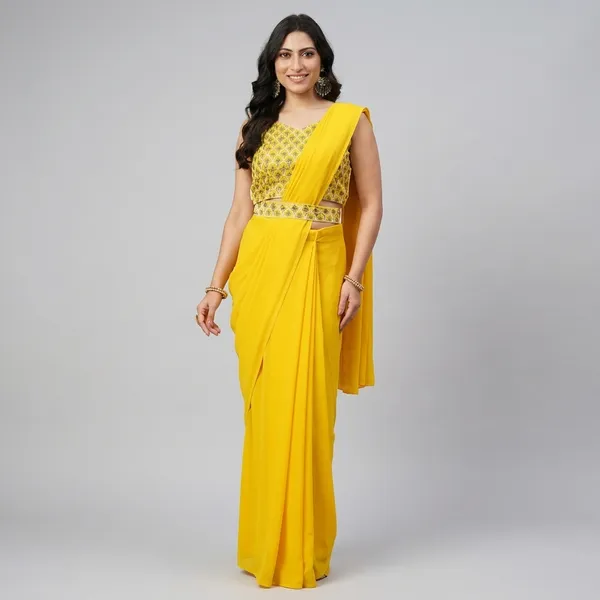Designer_Ready_To_Wear_Georgette_Saree_With_Unstitched_Embroidery_Work_Blouse_Piece_And_Embroidery_Waist_Belt