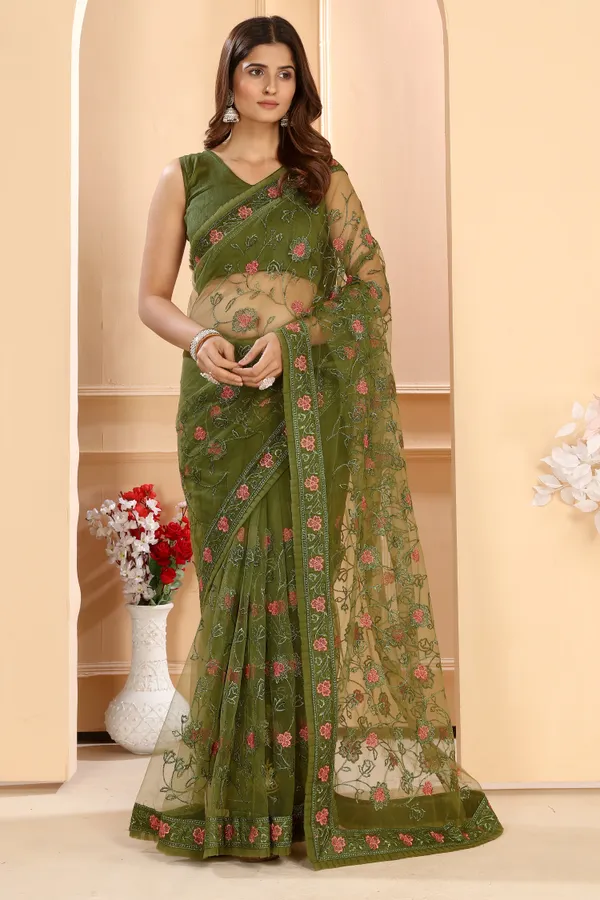 Designer_Net_Floral_Embroidered_Saree_With_Unstitched_Blouse_Piece