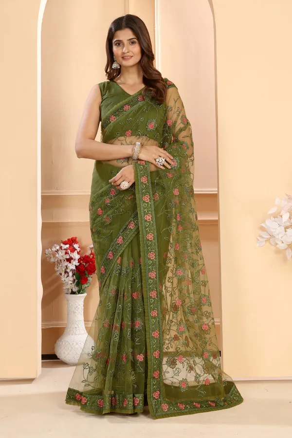 Designer_Net_Floral_Embroidered_Saree_With_Unstitched_Blouse_Piece