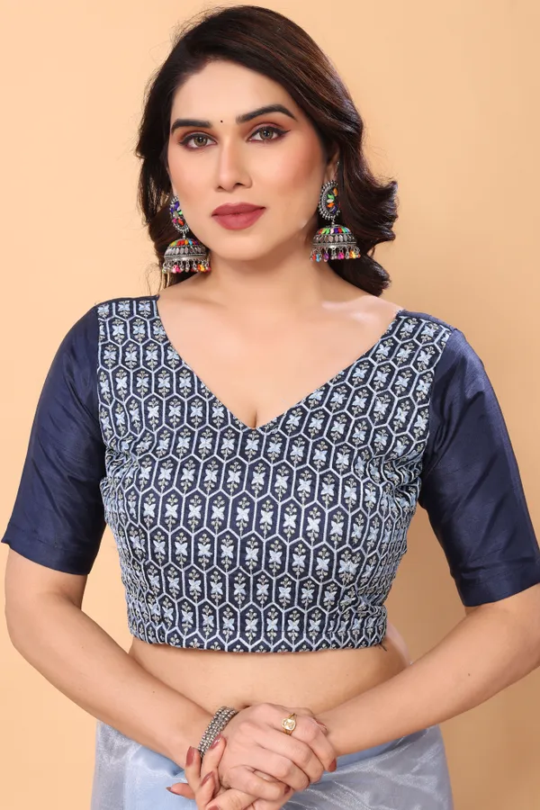 Party_Wear_Plain_Twill_Net_Saree_With_Embroidery_Silk_Unstitched_Blouse_Piece
