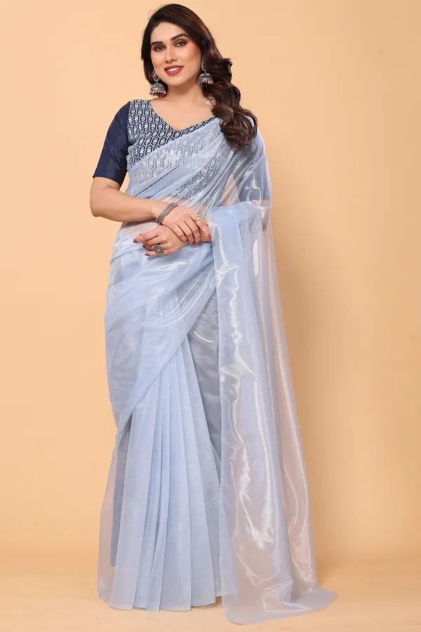 Party_Wear_Plain_Twill_Net_Saree_With_Embroidery_Silk_Unstitched_Blouse_Piece