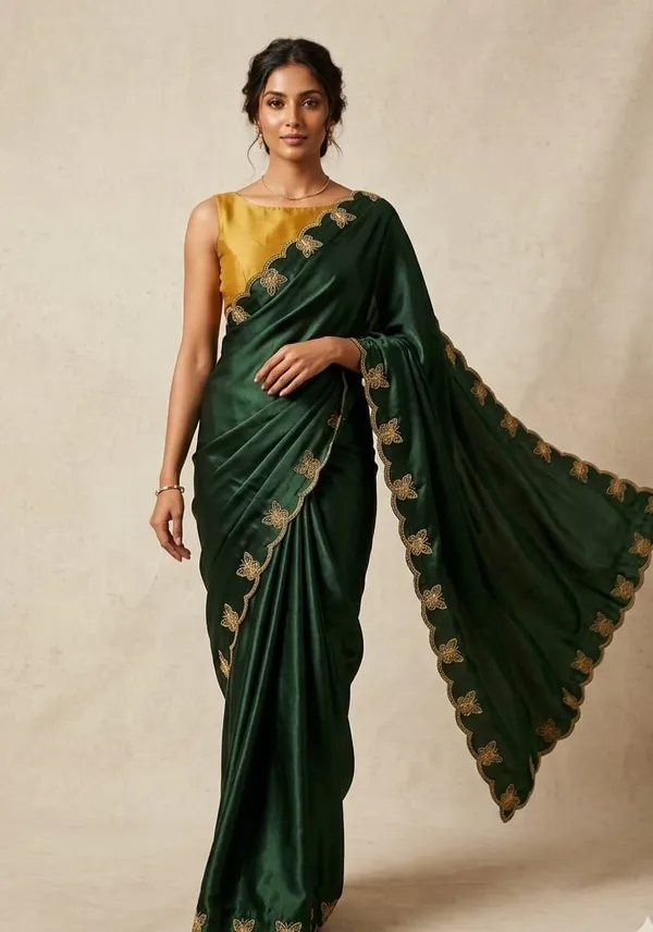 Gorgeous_Chinon_Saree_With_Amazing_Zari_Embroidery_Border_With_And_Contrast_Blouse_Piece