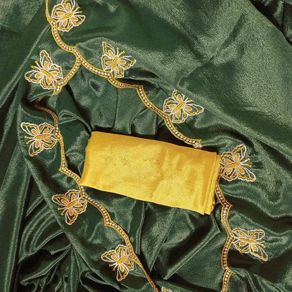 Gorgeous_Chinon_Saree_With_Amazing_Zari_Embroidery_Border_With_And_Contrast_Blouse_Piece