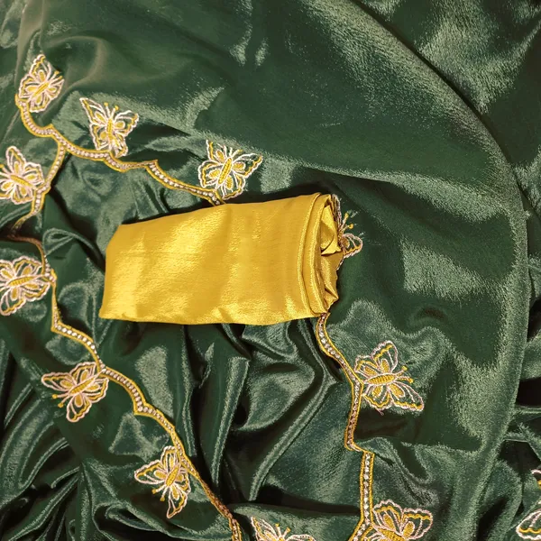 Gorgeous_Chinon_Saree_With_Amazing_Zari_Embroidery_Border_With_And_Contrast_Blouse_Piece