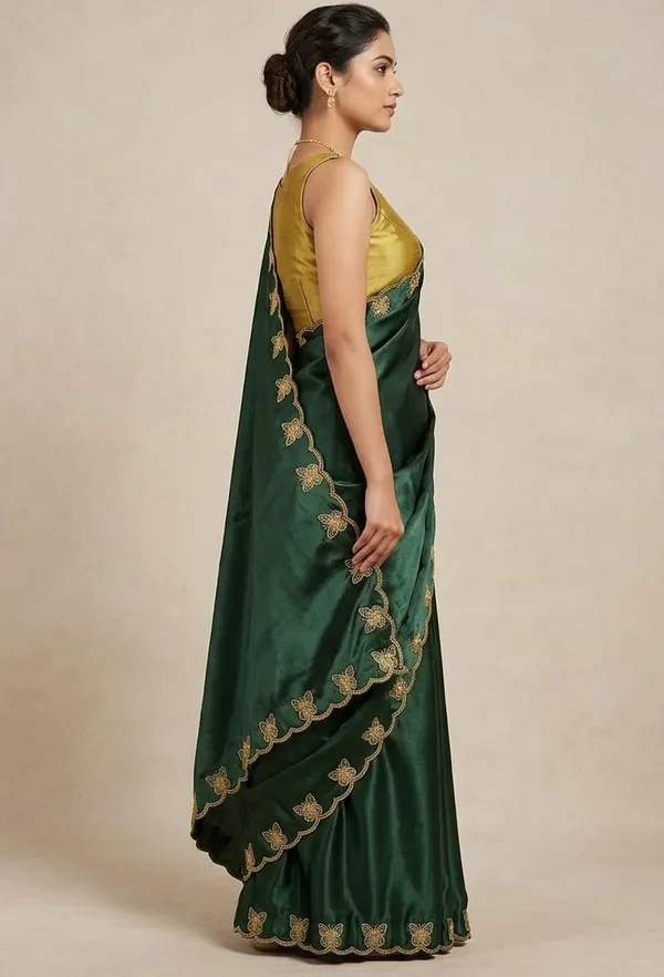 Gorgeous_Chinon_Saree_With_Amazing_Zari_Embroidery_Border_With_And_Contrast_Blouse_Piece