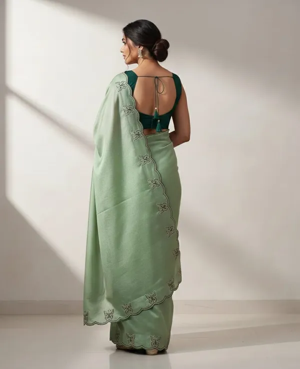 Gorgeous_Chinon_Saree_With_Amazing_Zari_Embroidery_Border_With_And_Contrast_Blouse_Piece