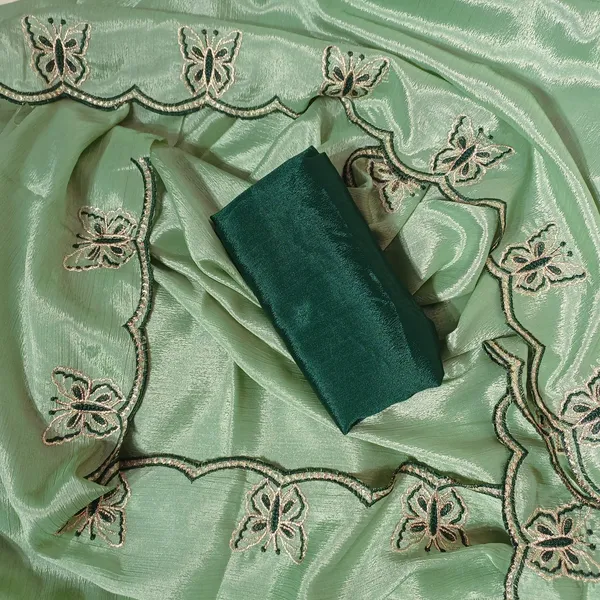 Gorgeous_Chinon_Saree_With_Amazing_Zari_Embroidery_Border_With_And_Contrast_Blouse_Piece