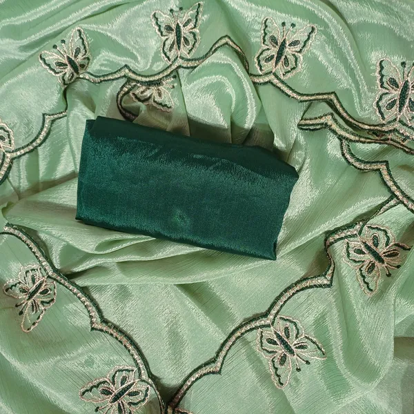 Gorgeous_Chinon_Saree_With_Amazing_Zari_Embroidery_Border_With_And_Contrast_Blouse_Piece