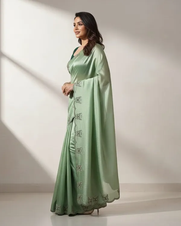 Gorgeous_Chinon_Saree_With_Amazing_Zari_Embroidery_Border_With_And_Contrast_Blouse_Piece