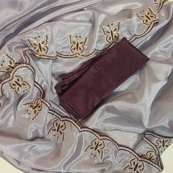 Gorgeous_Chinon_Saree_With_Amazing_Zari_Embroidery_Border_With_And_Contrast_Blouse_Piece