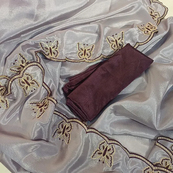 Gorgeous_Chinon_Saree_With_Amazing_Zari_Embroidery_Border_With_And_Contrast_Blouse_Piece