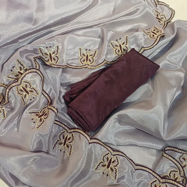 Gorgeous_Chinon_Saree_With_Amazing_Zari_Embroidery_Border_With_And_Contrast_Blouse_Piece