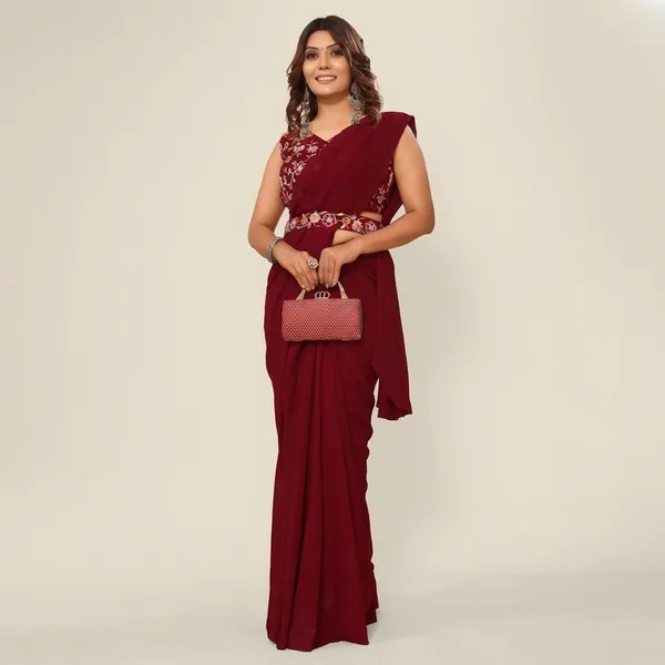 Designer_Ready_To_Wear_Georgette_Saree_With_Unstitched_Embroidery_Work_Blouse_Piece_And_Embroidery_Waist_Belt