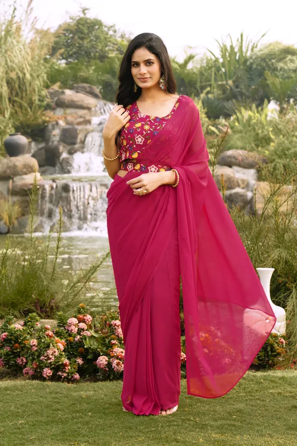 Designer_Ready_To_Wear_Georgette_Saree_With_Unstitched_Embroidery_Work_Blouse_Piece_And_Embroidery_Waist_Belt