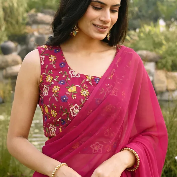 Designer_Ready_To_Wear_Georgette_Saree_With_Unstitched_Embroidery_Work_Blouse_Piece_And_Embroidery_Waist_Belt