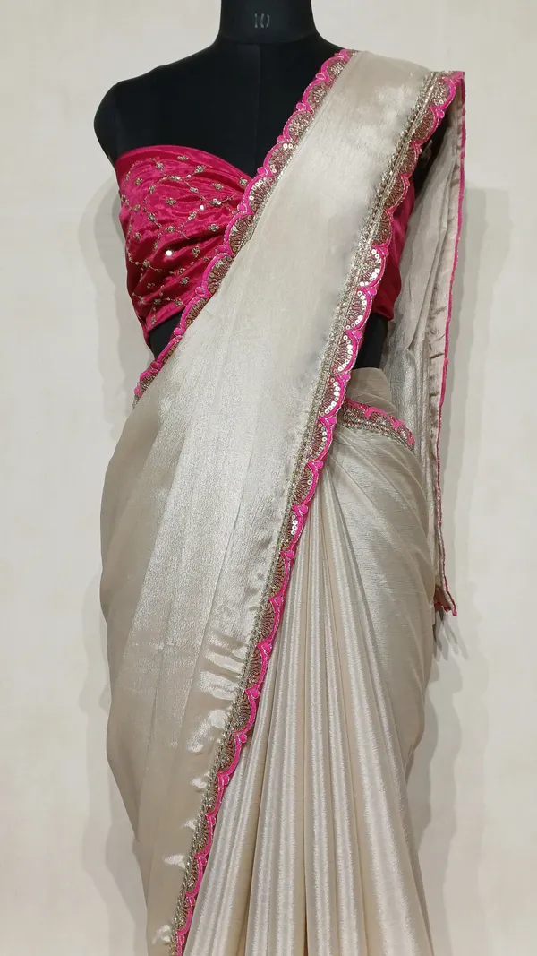 Designer_Chinon_Saree_Decorated_With_Readymade_Sequence_Lace_And_Contrast_Sequence_Embroidered_Unstitched_Blouse_Piece