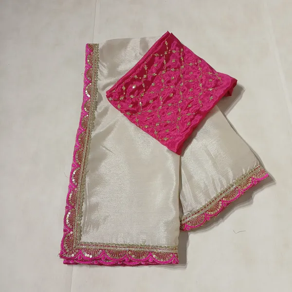 Designer_Chinon_Saree_Decorated_With_Readymade_Sequence_Lace_And_Contrast_Sequence_Embroidered_Unstitched_Blouse_Piece