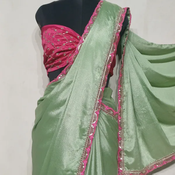 Designer_Chinon_Saree_Decorated_With_Readymade_Sequence_Lace_And_Contrast_Sequence_Embroidered_Unstitched_Blouse_Piece