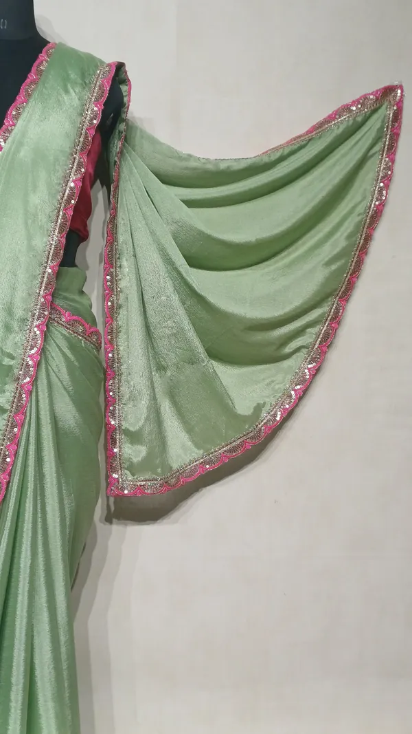 Designer_Chinon_Saree_Decorated_With_Readymade_Sequence_Lace_And_Contrast_Sequence_Embroidered_Unstitched_Blouse_Piece