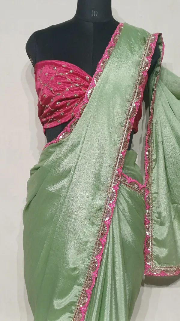 Designer_Chinon_Saree_Decorated_With_Readymade_Sequence_Lace_And_Contrast_Sequence_Embroidered_Unstitched_Blouse_Piece