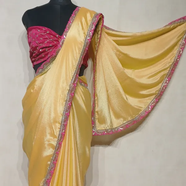 Designer_Chinon_Saree_Decorated_With_Readymade_Sequence_Lace_And_Contrast_Sequence_Embroidered_Unstitched_Blouse_Piece