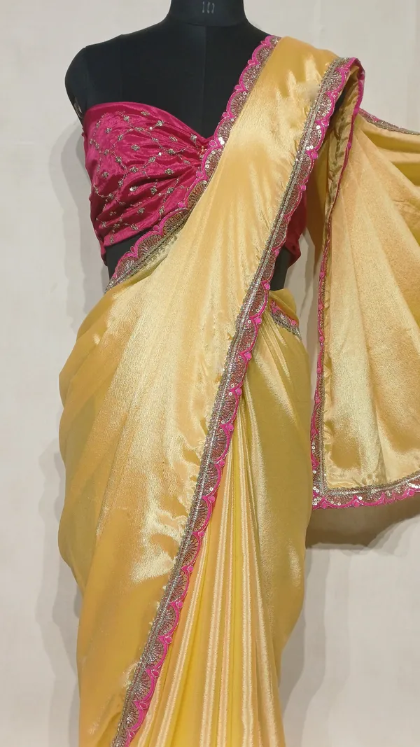 Designer_Chinon_Saree_Decorated_With_Readymade_Sequence_Lace_And_Contrast_Sequence_Embroidered_Unstitched_Blouse_Piece