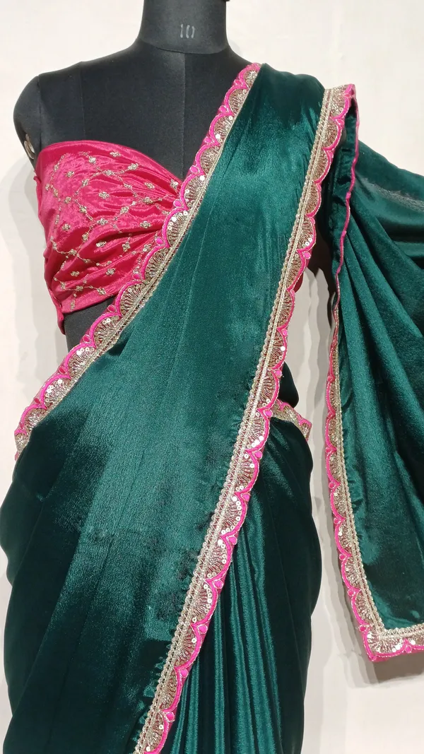 Designer_Chinon_Saree_Decorated_With_Readymade_Sequence_Lace_And_Contrast_Sequence_Embroidered_Unstitched_Blouse_Piece