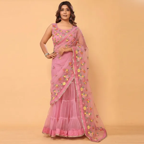 Ready_To_Wear_Attractive_And_Beautiful_Fully_Flair_Net_Embroidery_Ruffle_Lehenga_Saree_With_Stitched_Embroidery_Blouse