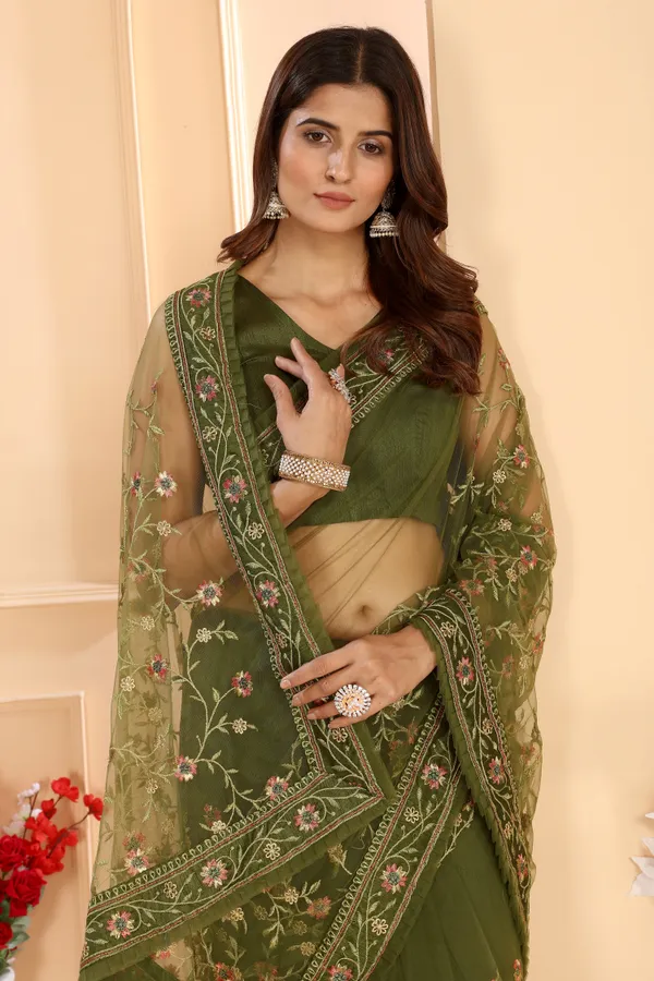 Attractive_Soft_Net_Floral_Embroidery_Saree_Decorated_With_Embroidery_Ruffle_Border_And_Unstitched_Art_Silk_Blouse_Piece