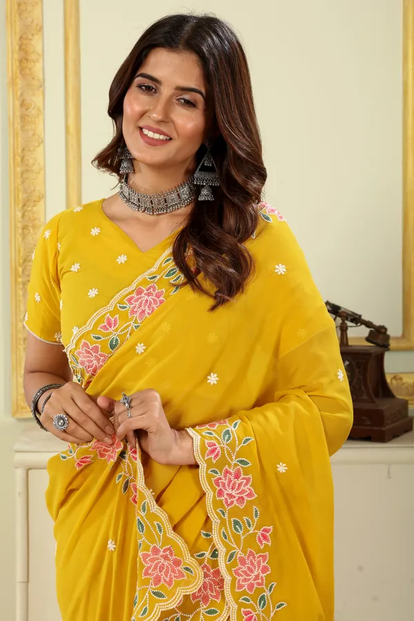 Latest_Design_Georgette_Floral_Embroidery_Saree_With_Amazing_Embroidery_Border_And_Georgette_Embroidery_Blouse_Piece