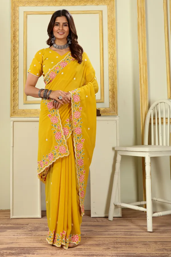 Latest_Design_Georgette_Floral_Embroidery_Saree_With_Amazing_Embroidery_Border_And_Georgette_Embroidery_Blouse_Piece