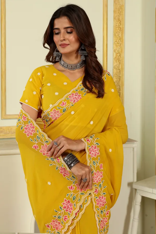 Latest_Design_Georgette_Floral_Embroidery_Saree_With_Amazing_Embroidery_Border_And_Georgette_Embroidery_Blouse_Piece