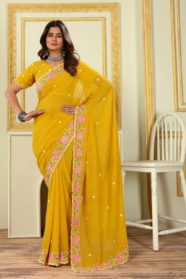 Latest_Design_Georgette_Floral_Embroidery_Saree_With_Amazing_Embroidery_Border_And_Georgette_Embroidery_Blouse_Piece