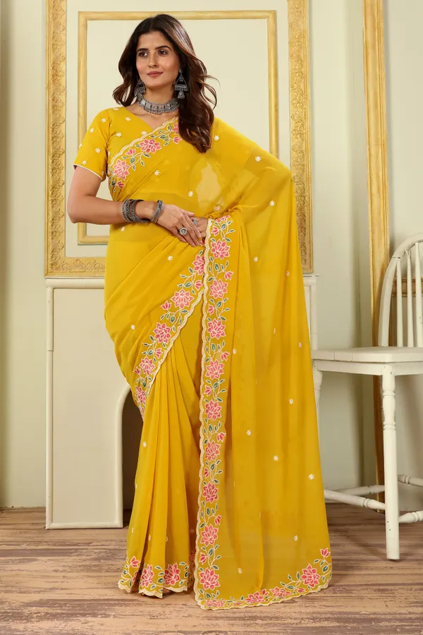 Latest_Design_Georgette_Floral_Embroidery_Saree_With_Amazing_Embroidery_Border_And_Georgette_Embroidery_Blouse_Piece