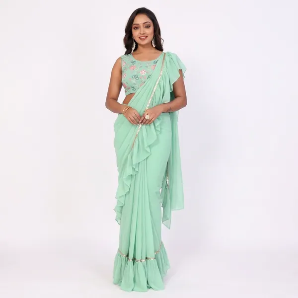 Attractive_Georgette_Fabric_Ruffle_Style_Ready_To_Wear_Saree_With_Unstitched_Embroidery_Blouse