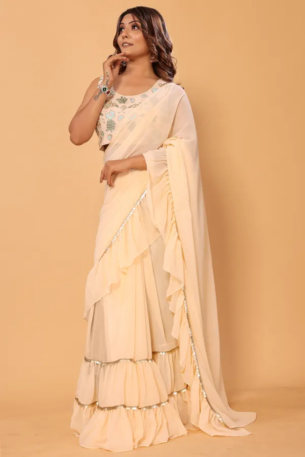 New_Collection_Georgette_Ready_to_Wear_Ruffle_Style_Saree_With_Unstitched_Embroidery_Blouse