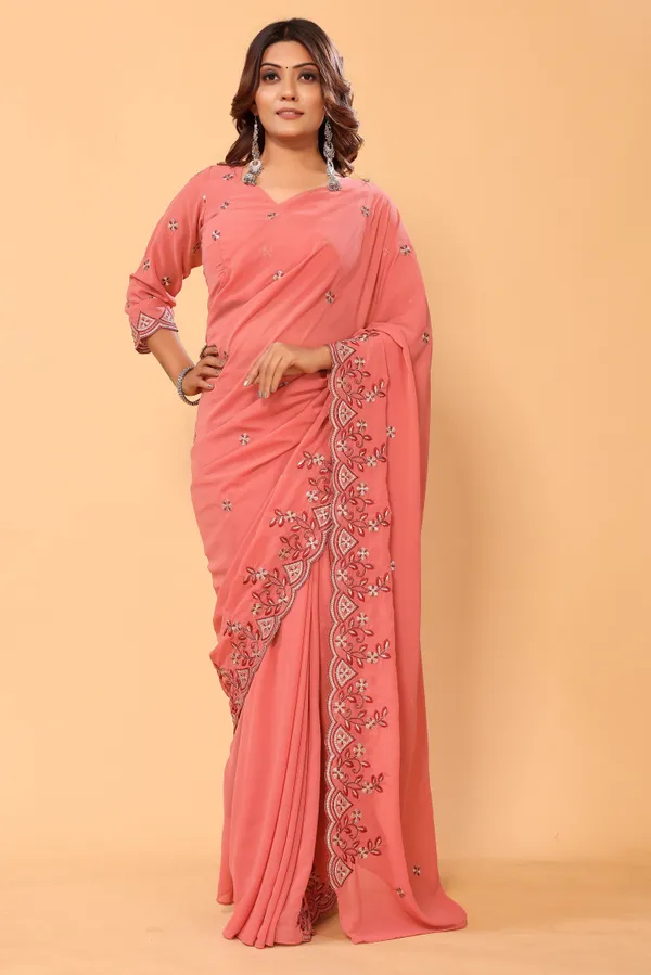Attractive_Georgette_Embroidery_Ready_to_Wear_Saree_With_Unstitched_Embroidery_Blouse