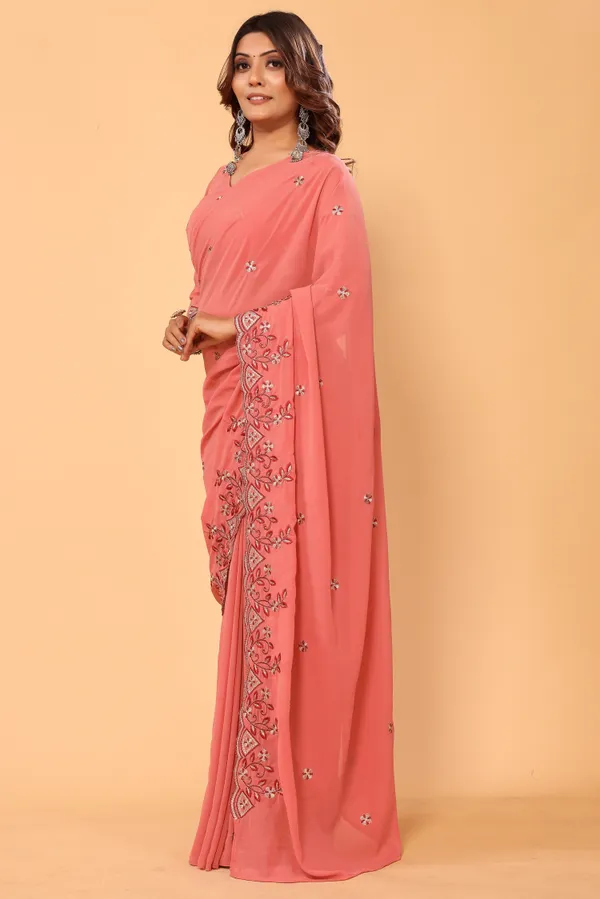 Attractive_Georgette_Embroidery_Ready_to_Wear_Saree_With_Unstitched_Embroidery_Blouse