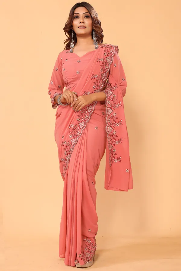 Attractive_Georgette_Embroidery_Ready_to_Wear_Saree_With_Unstitched_Embroidery_Blouse