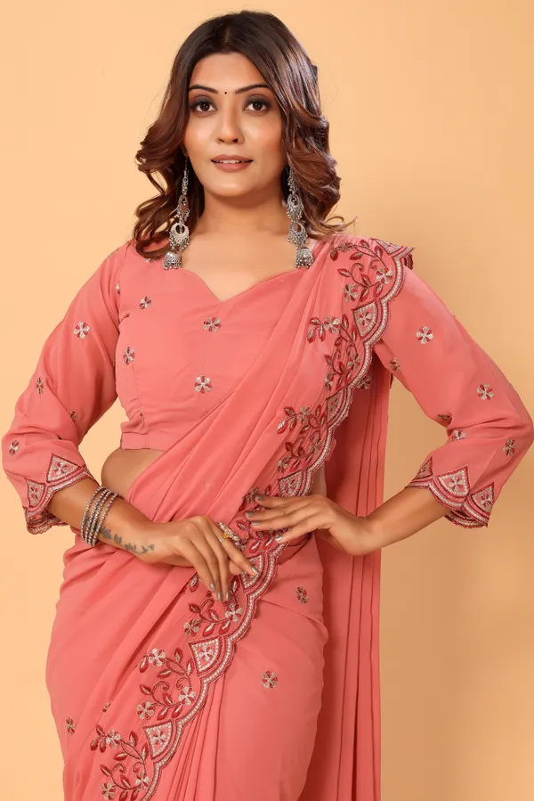 Attractive_Georgette_Embroidery_Ready_to_Wear_Saree_With_Unstitched_Embroidery_Blouse