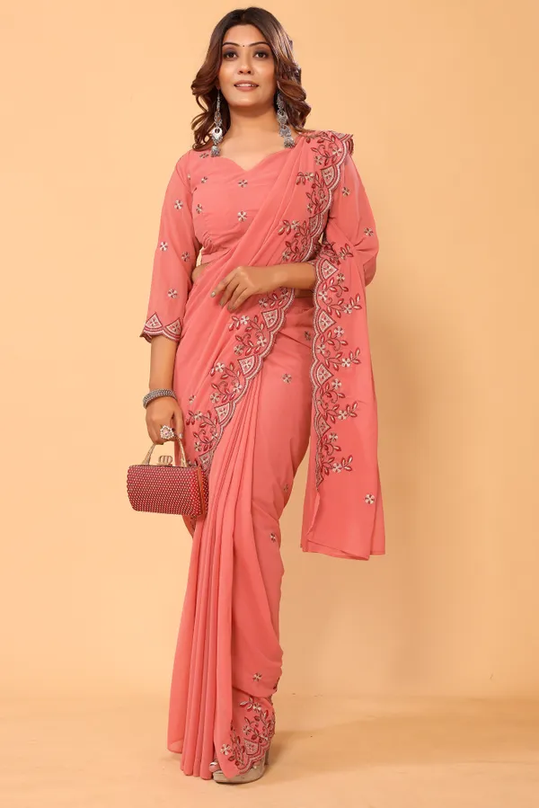 Attractive_Georgette_Embroidery_Ready_to_Wear_Saree_With_Unstitched_Embroidery_Blouse