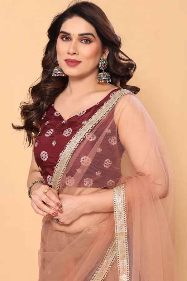 Party_Wear_Designer_Net_Saree_With_Fancy_Border_and_Embroidery_Work_Silk_Blouse