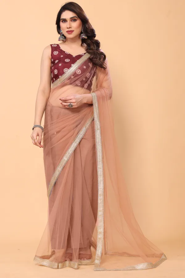 Party_Wear_Designer_Net_Saree_With_Fancy_Border_and_Embroidery_Work_Silk_Blouse