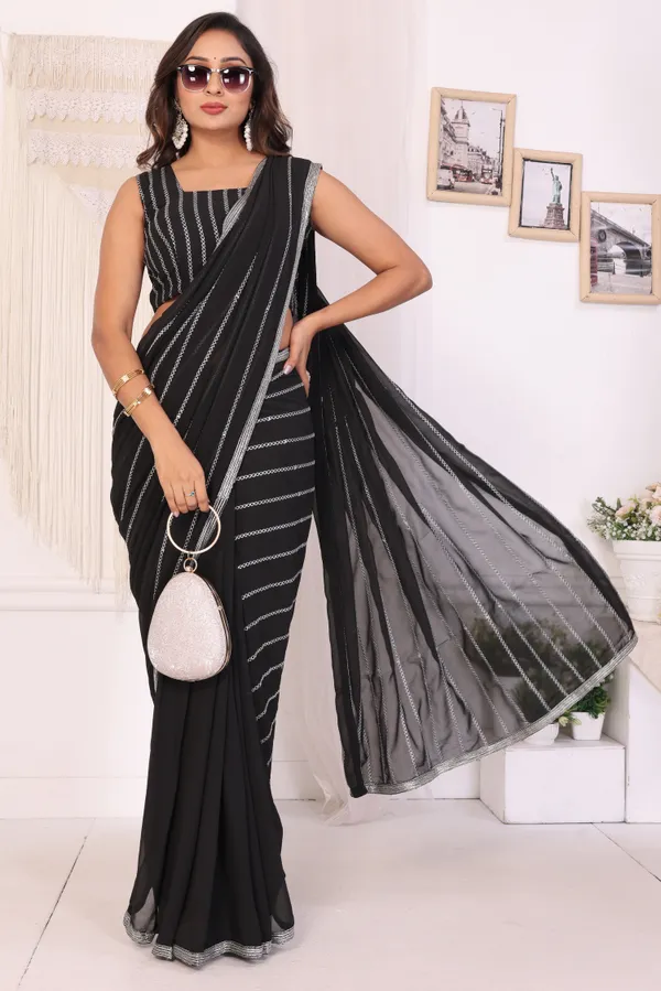 New_Arrival_Georgette_Embroidery_Work_Ready_To_Wear_Saree_With_Unstitched_Embroidery_Work_Blouse