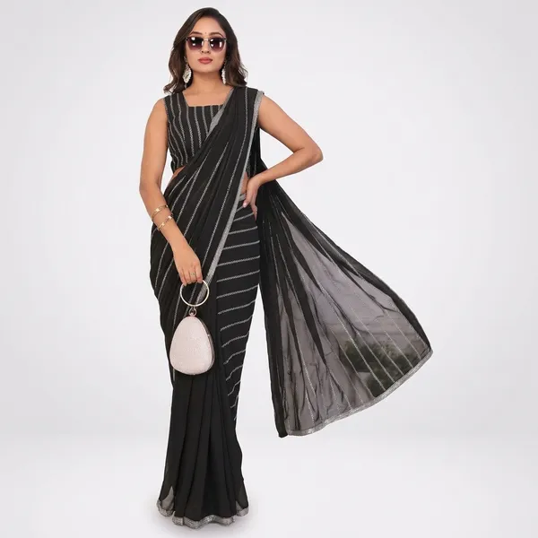 New_Arrival_Georgette_Embroidery_Work_Ready_To_Wear_Saree_With_Unstitched_Embroidery_Work_Blouse