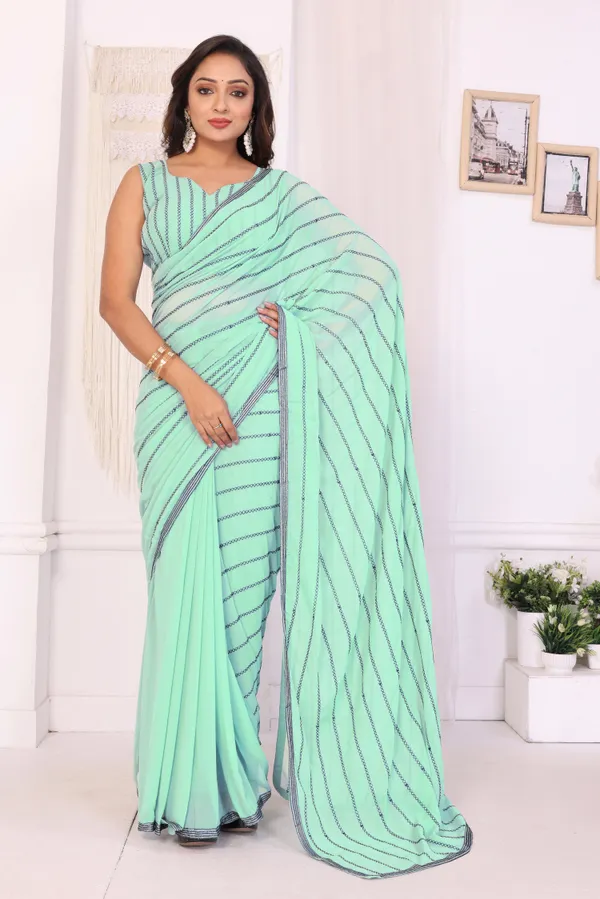 New_Arrival_Georgette_Embroidery_Work_Ready_To_Wear_Saree_With_Unstitched_Embroidery_Work_Blouse
