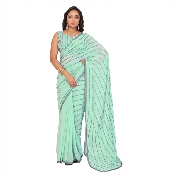 New_Arrival_Georgette_Embroidery_Work_Ready_To_Wear_Saree_With_Unstitched_Embroidery_Work_Blouse