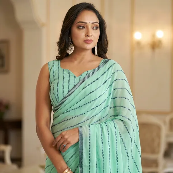 New_Arrival_Georgette_Embroidery_Work_Ready_To_Wear_Saree_With_Unstitched_Embroidery_Work_Blouse